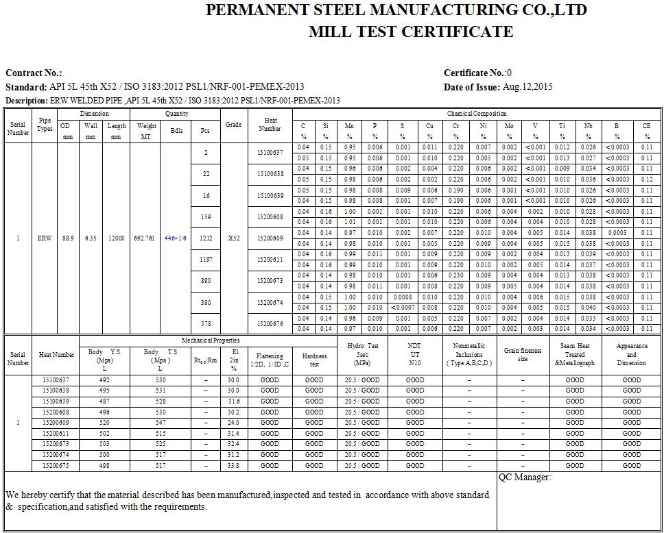 API 5L X42 ERW Steel Pipe