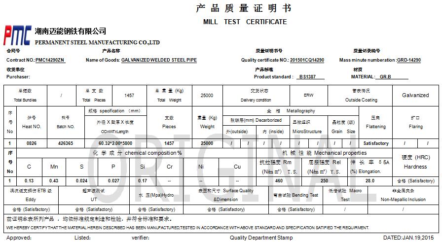 BS1387 GR.B Galvanized Steel Pipe