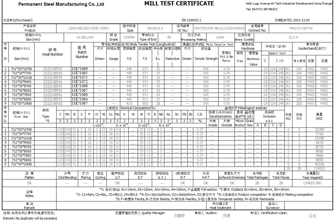 EN10219 S355NH LSAW Steel Pipe