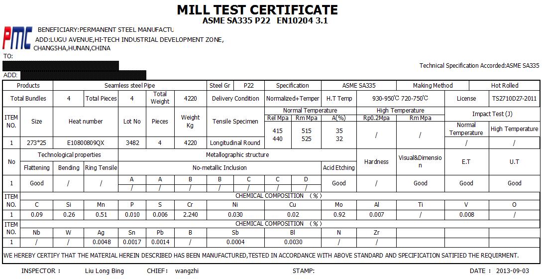 SA335 P22 Seamless Steel Pipe