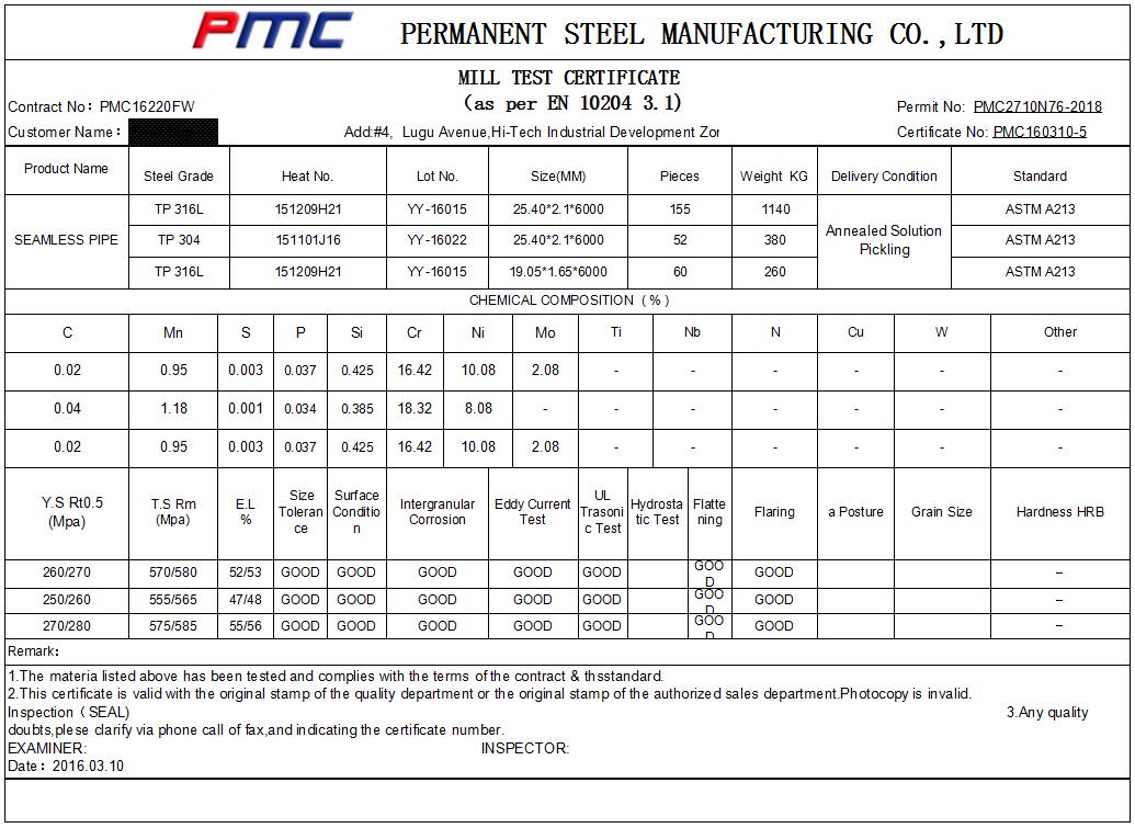 TP316L Stainless Seamless Pipe