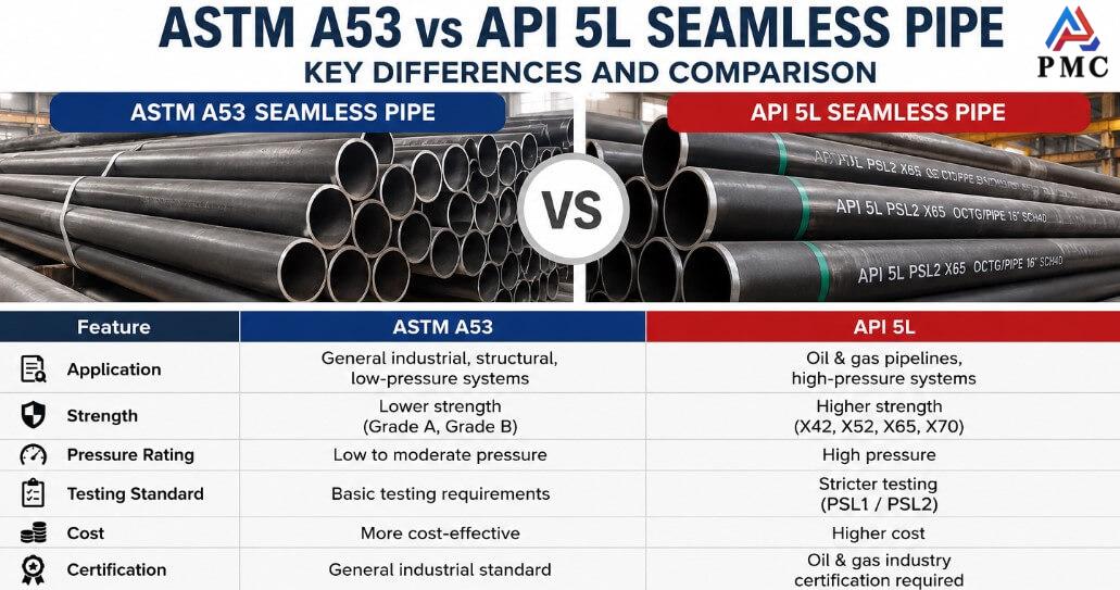 Tubería sin costura ASTM A53 vs. tubería sin costura API 5L