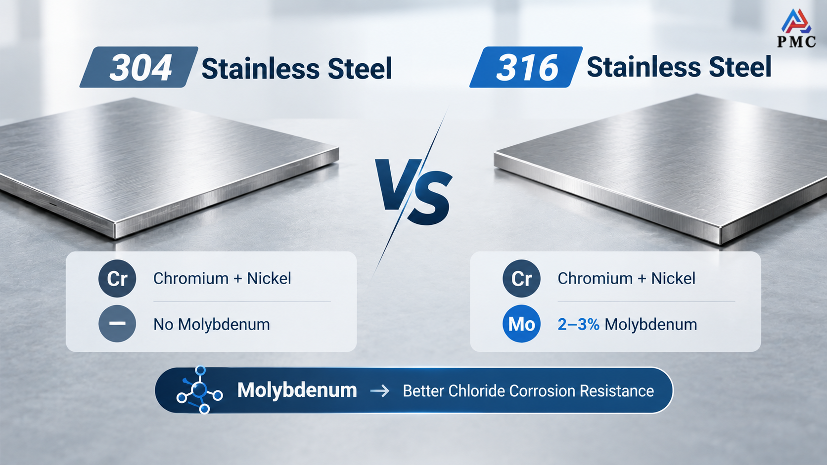 diferencia entre acero inoxidable 304 y 316