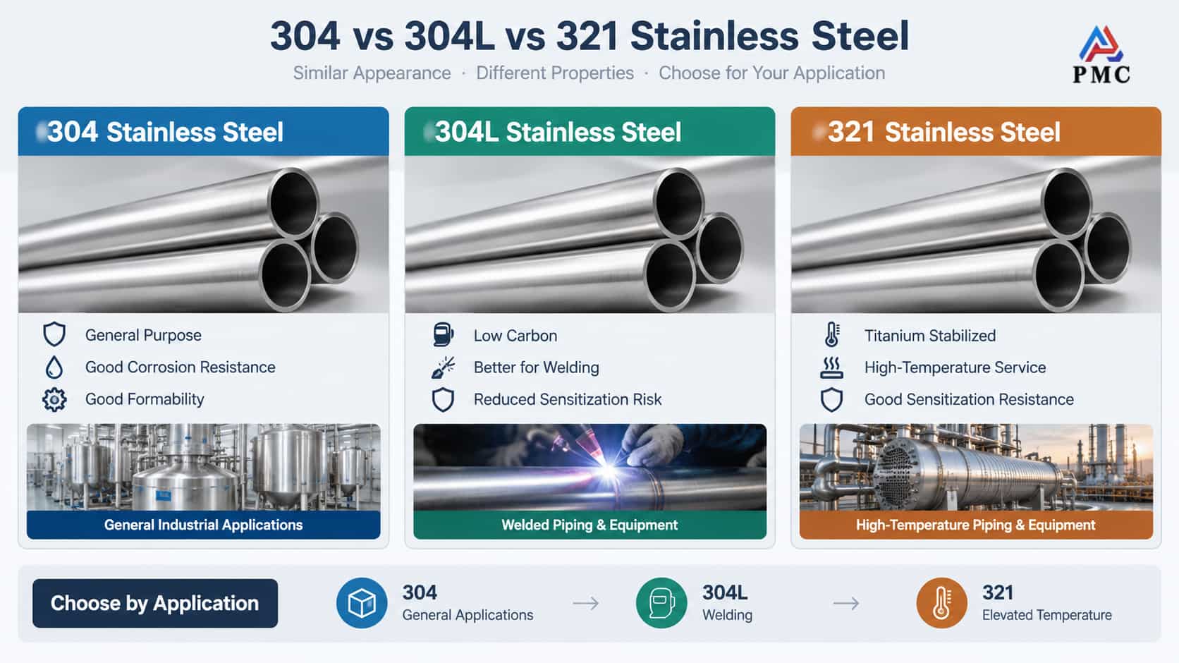 304 vs 304L vs 321 stainless steel